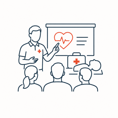 EHBO-training van Aidwise waarin deelnemers leren eerste hulp bewust en praktijkgericht toe te passen.