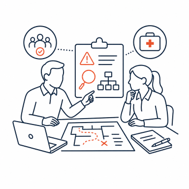Aidwise advies over risico's, samenwerking en de inrichting van een praktijkgereede eerstehulporganisatie.